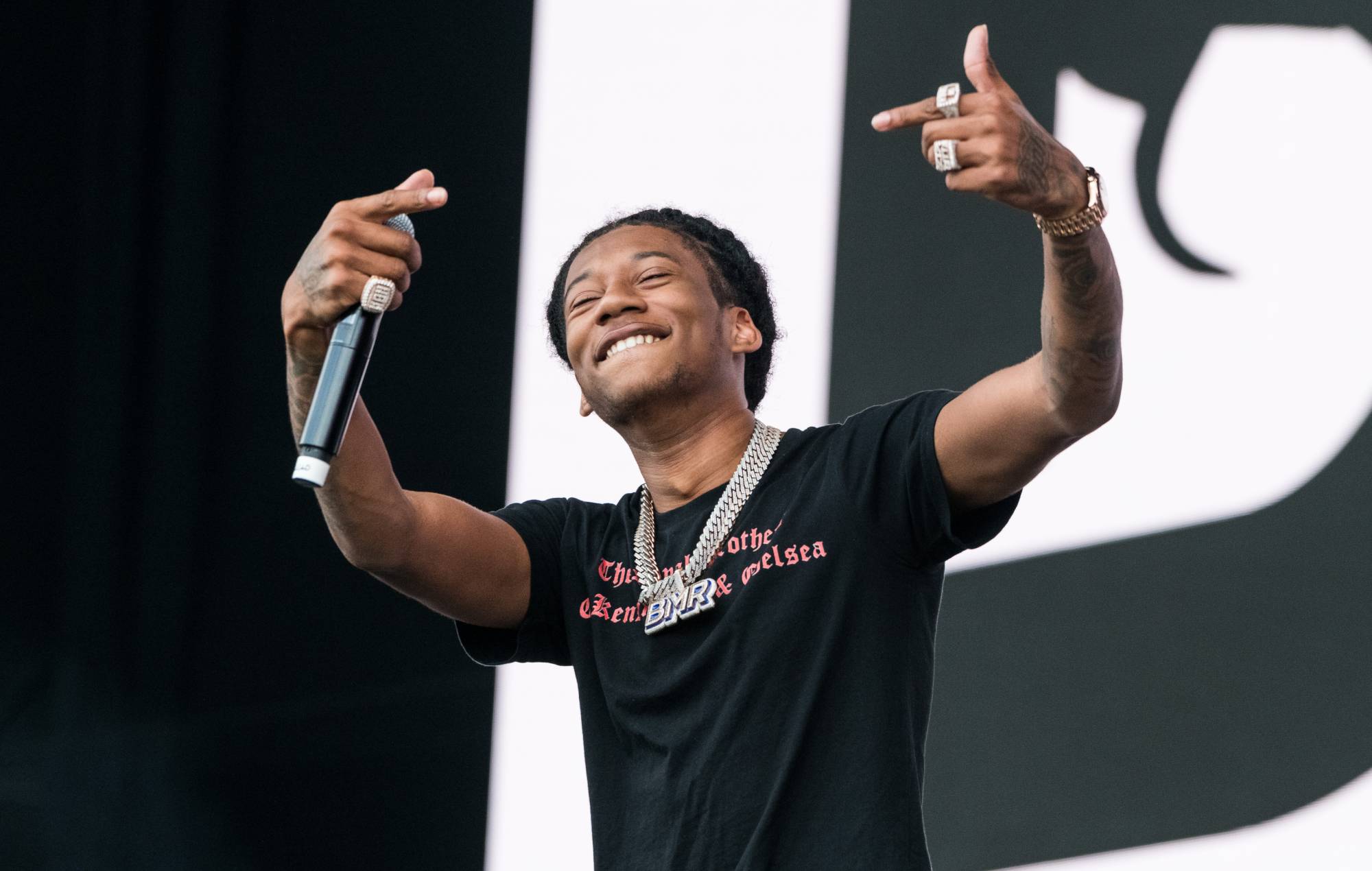 Digga D se produit sur la scène principale lors de la troisième journée du Reading Festival le 28 août 2022 à Reading, en Angleterre.  (Photo de Joseph Okpako/WireImage)