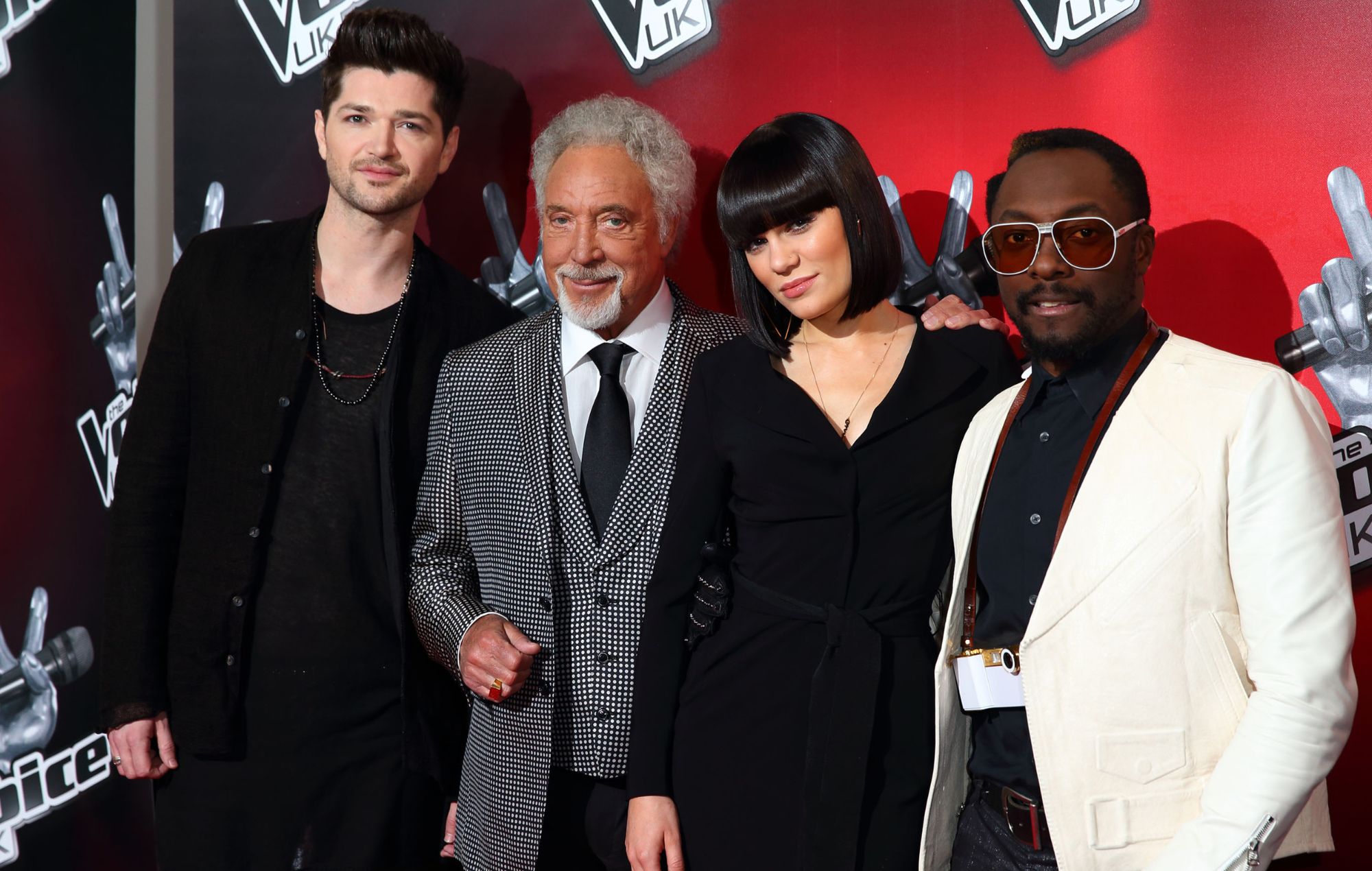 Sir Tom Jones, Jessie J, Will.i.am et Danny O'Donoghue assistent à un photocall pour lancer la deuxième série de « The Voice », 2013.