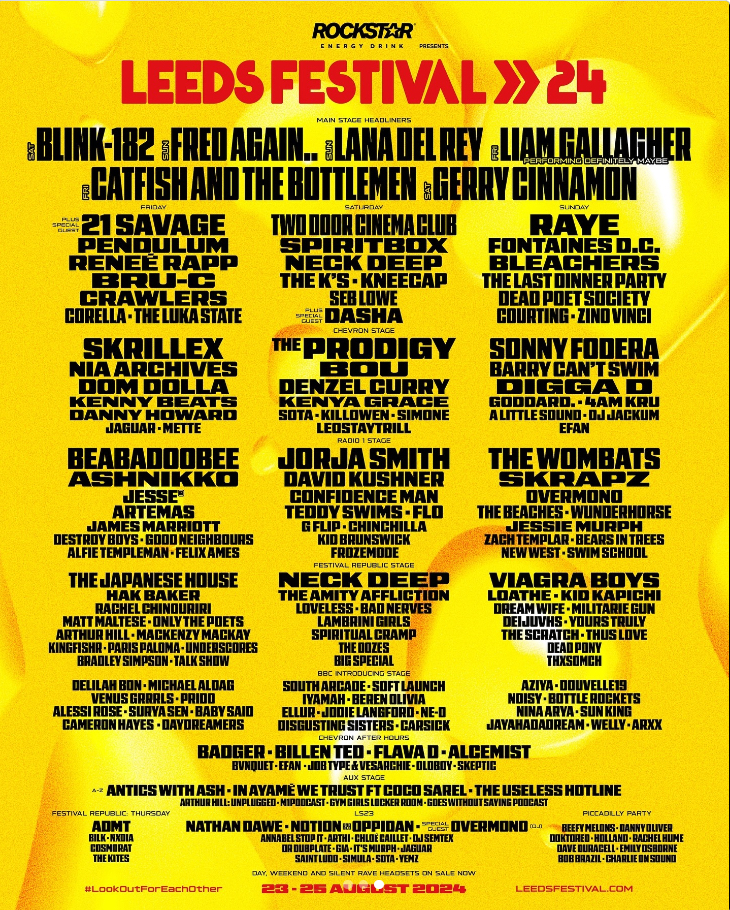 Affiche de la programmation du Leeds Festival 2024