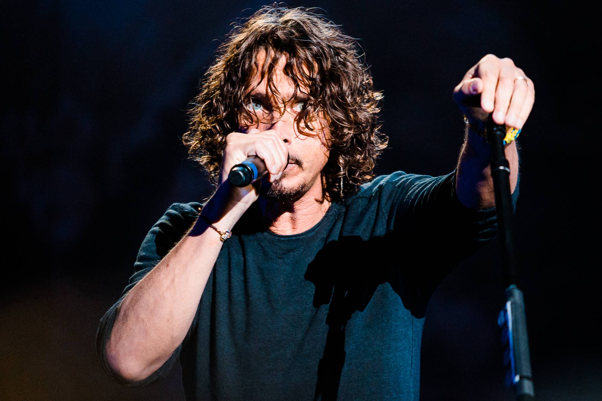 Chris Cornell, chanteur et membre du groupe Soundgarden, se produit sur scène au festival Lollapalooza au Brésil, le 6 avril 2014 à Sao Paulo, au Brésil. (Photo de Mauricio Santana/Getty Images)
