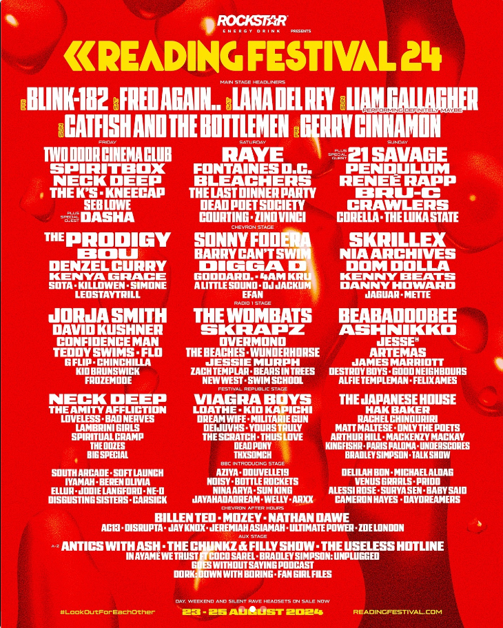 Affiche de la programmation du Reading Festival 2024