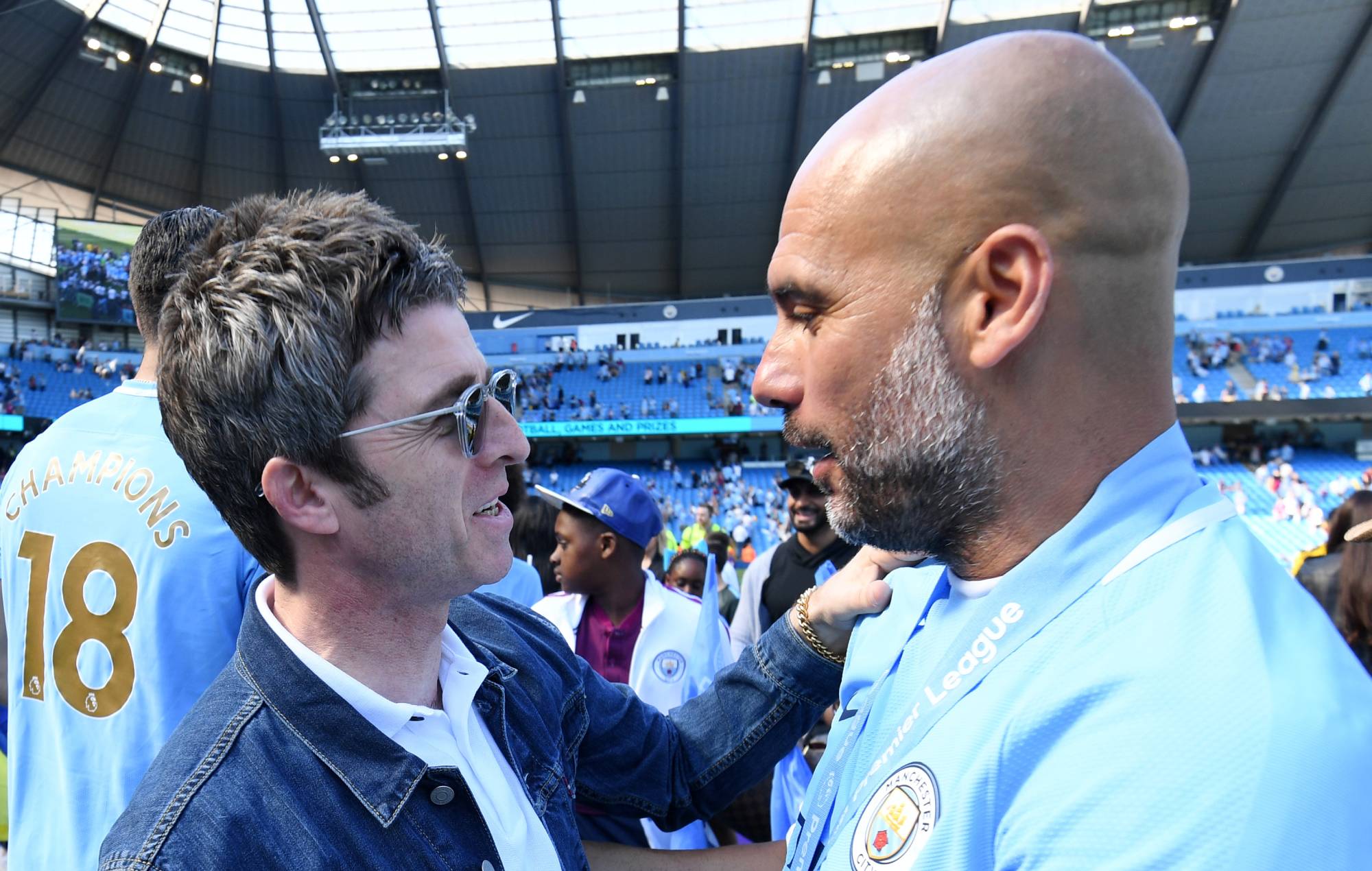 Noel Gallagher et Josep Guardiola en 2018. Crédits : Michael Regan/Getty Images