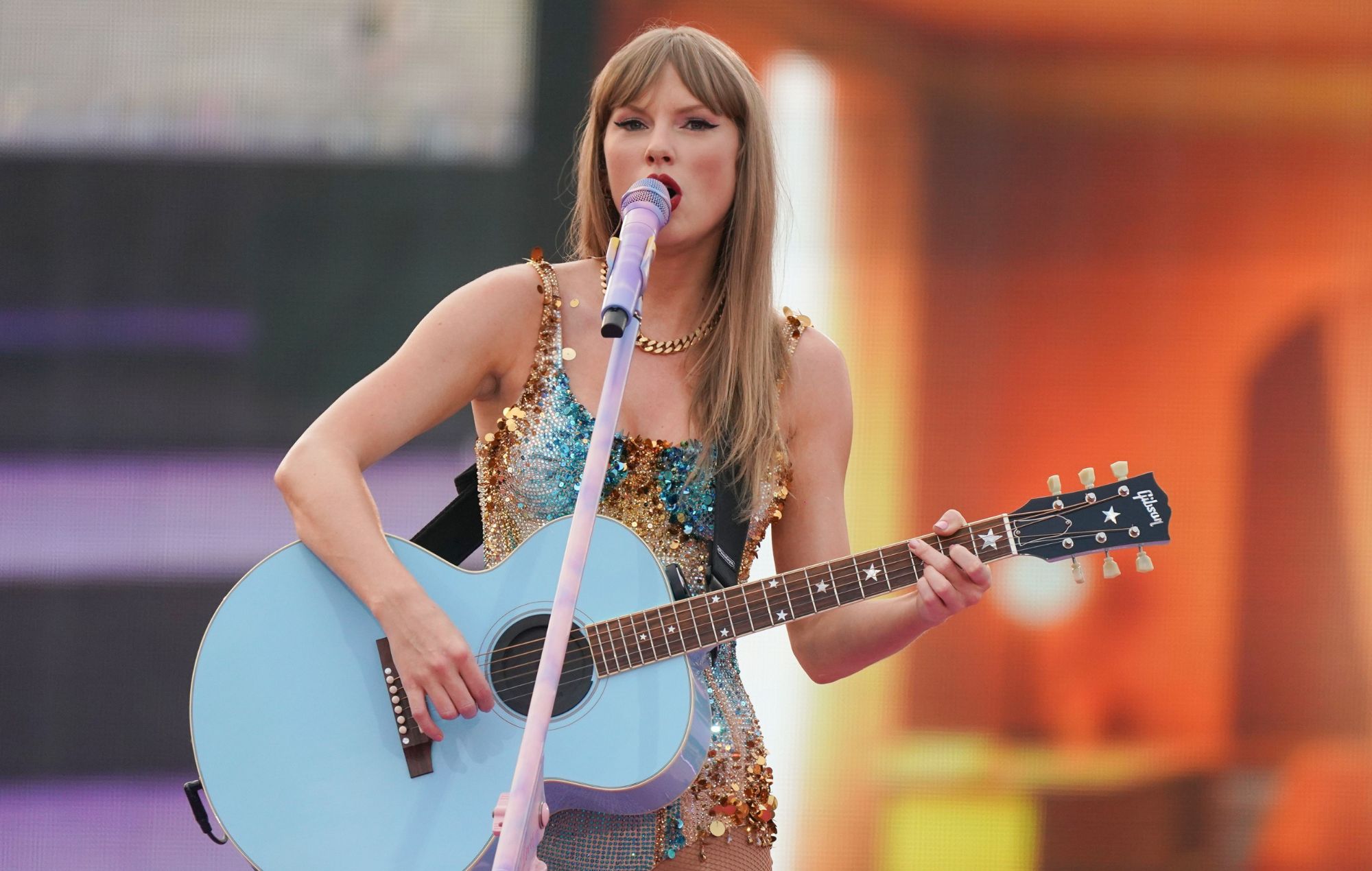 Taylor Swift se produit sur scène le 27 juillet 2024 à Munich, en Allemagne. 