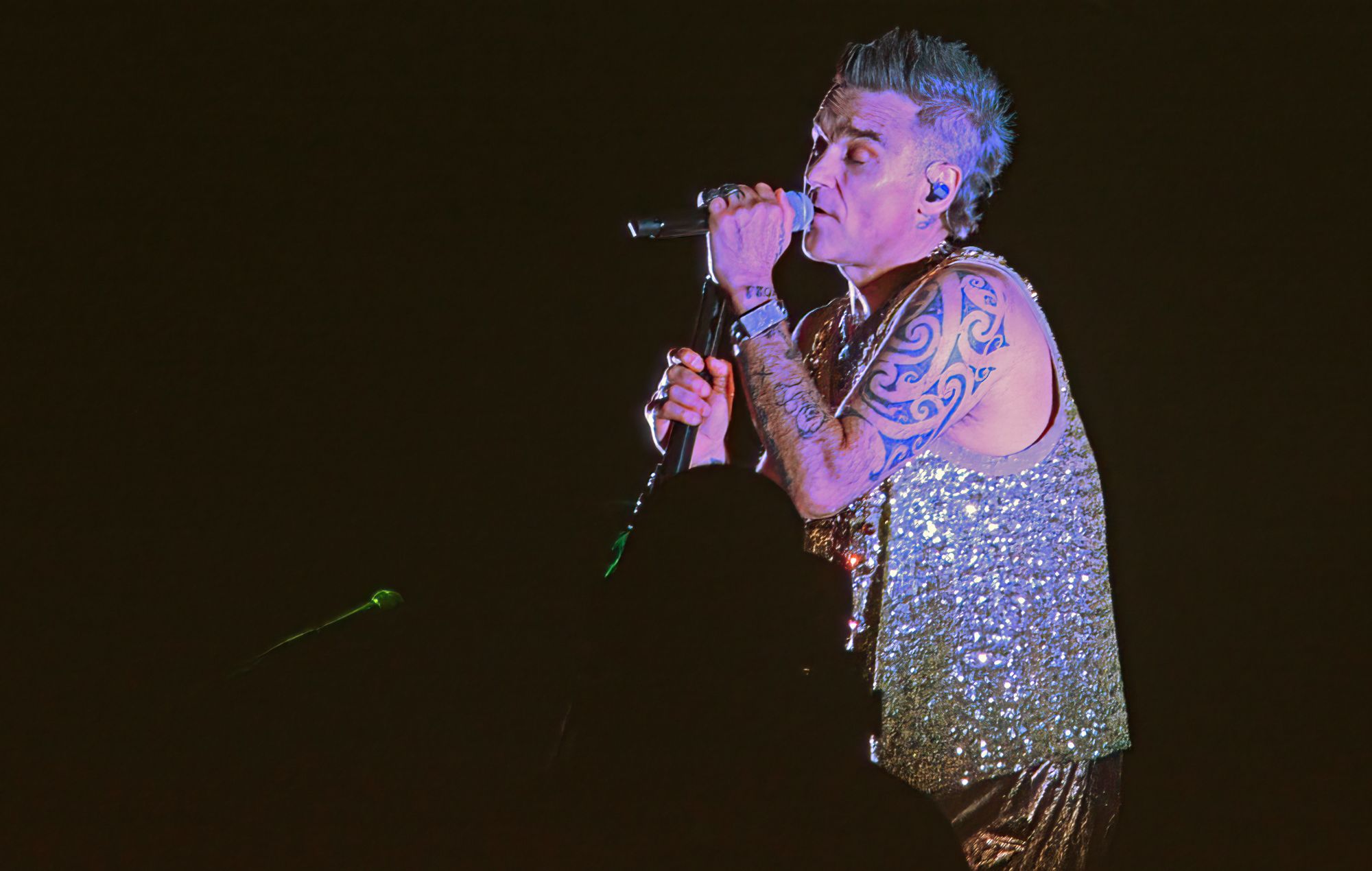 Robbie Williams se produit au festival Pinkpop le 17 juin 2023 à Landgraaf, aux Pays-Bas.