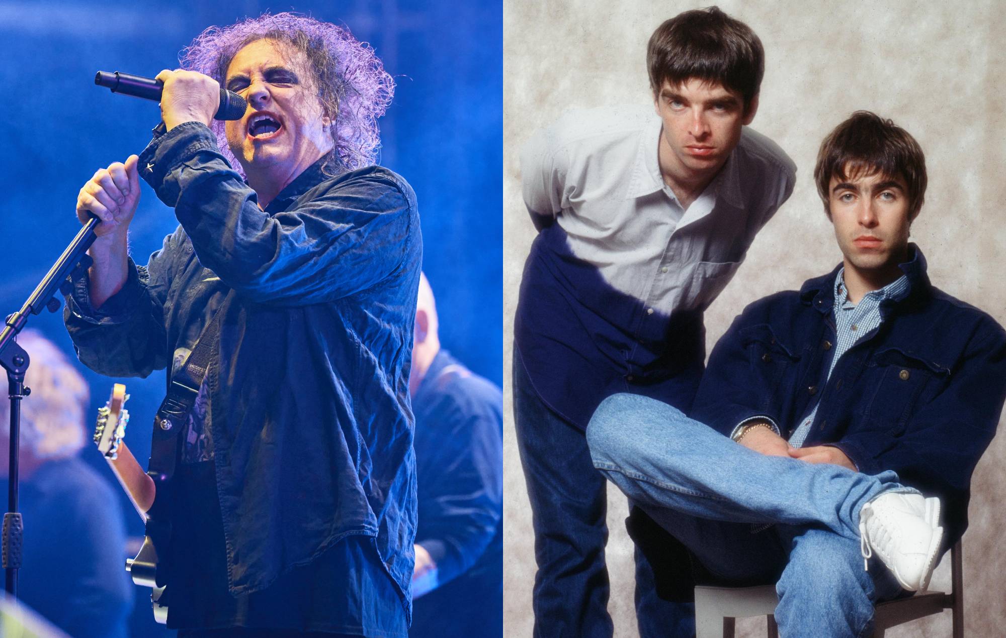 Robert Smith de The Cure joue, Noel Gallagher et Liam Gallagher d'Oasis