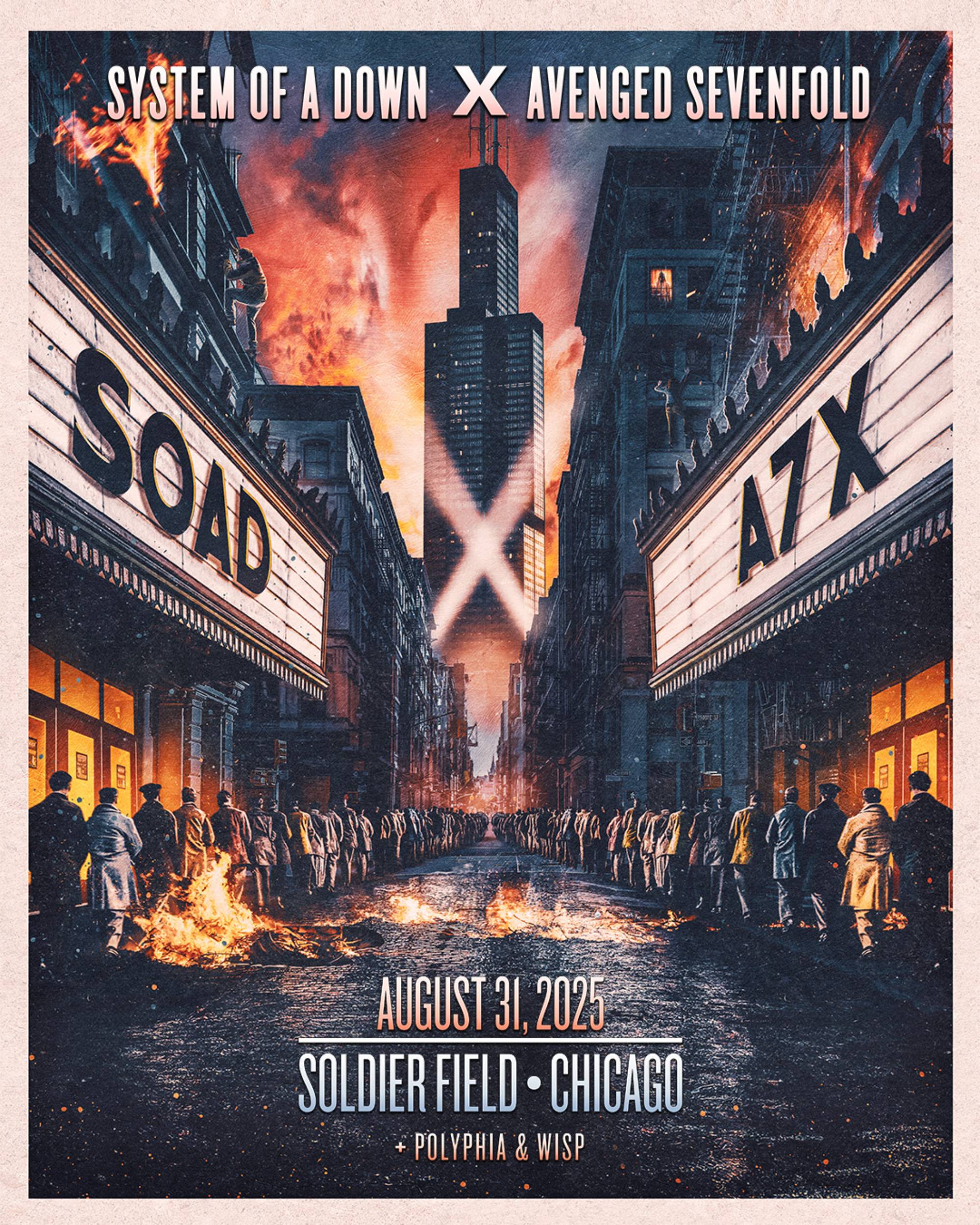 Affiche de la tournée des stades nord-américains de System Of A Down 2025. Crédit : PRESSE