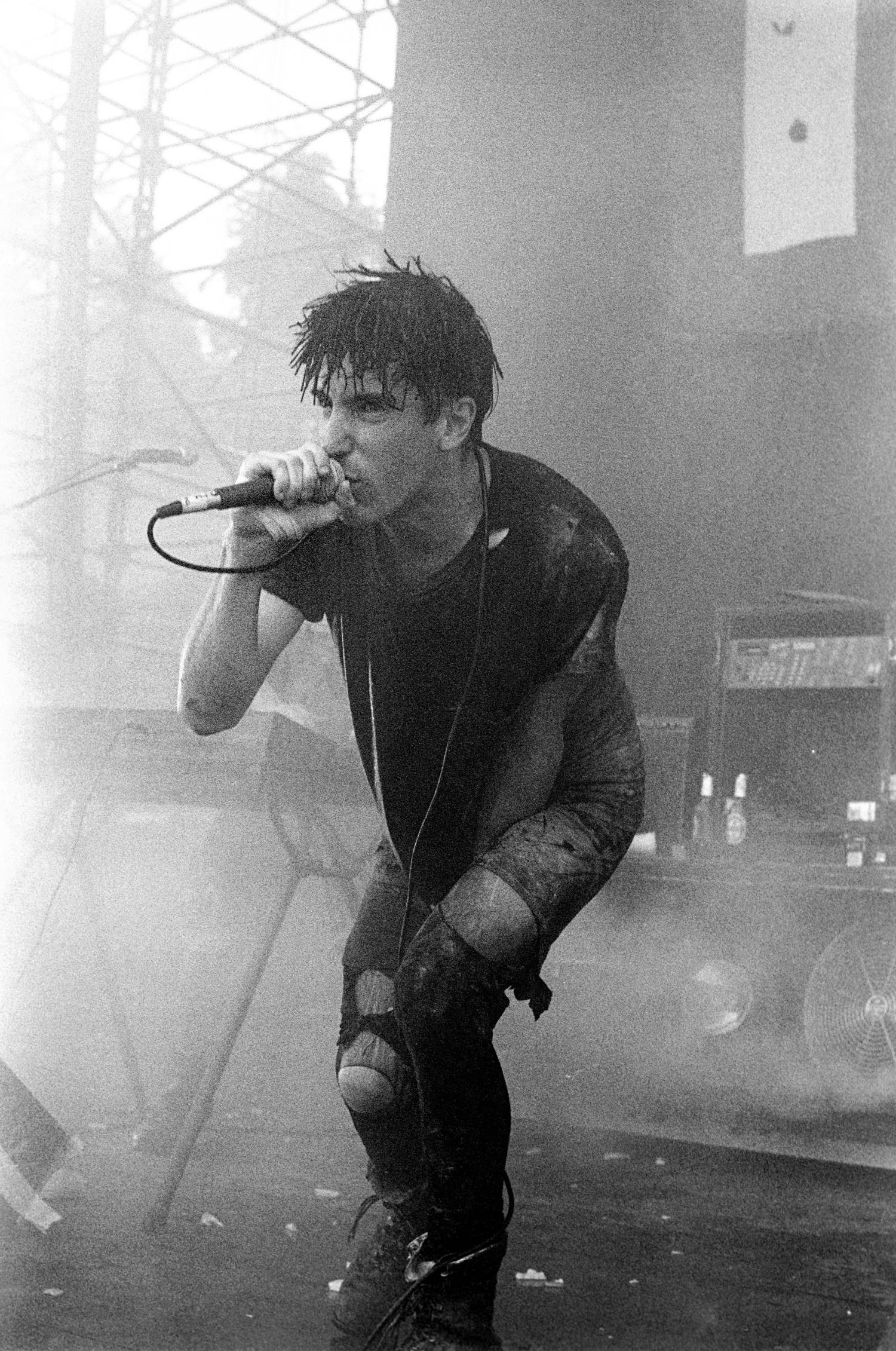 Trent Reznor se produisant avec Nine Inch Nails au Lollapalooza à Waterloo, New Jersey, le 14 août 1991. (Photo d'Ebet Roberts/Redferns)