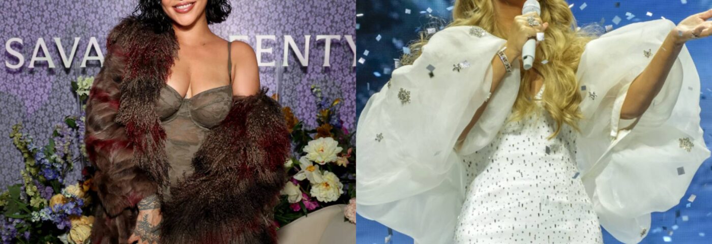 Mariah Carey signe la poitrine de Rihanna lors du dernier show de Noël à Brooklyn