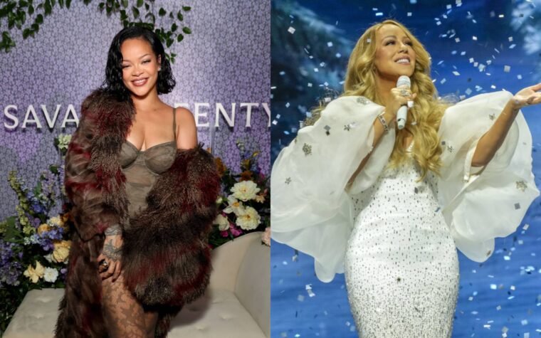 Mariah Carey signe la poitrine de Rihanna lors du dernier show de Noël à Brooklyn