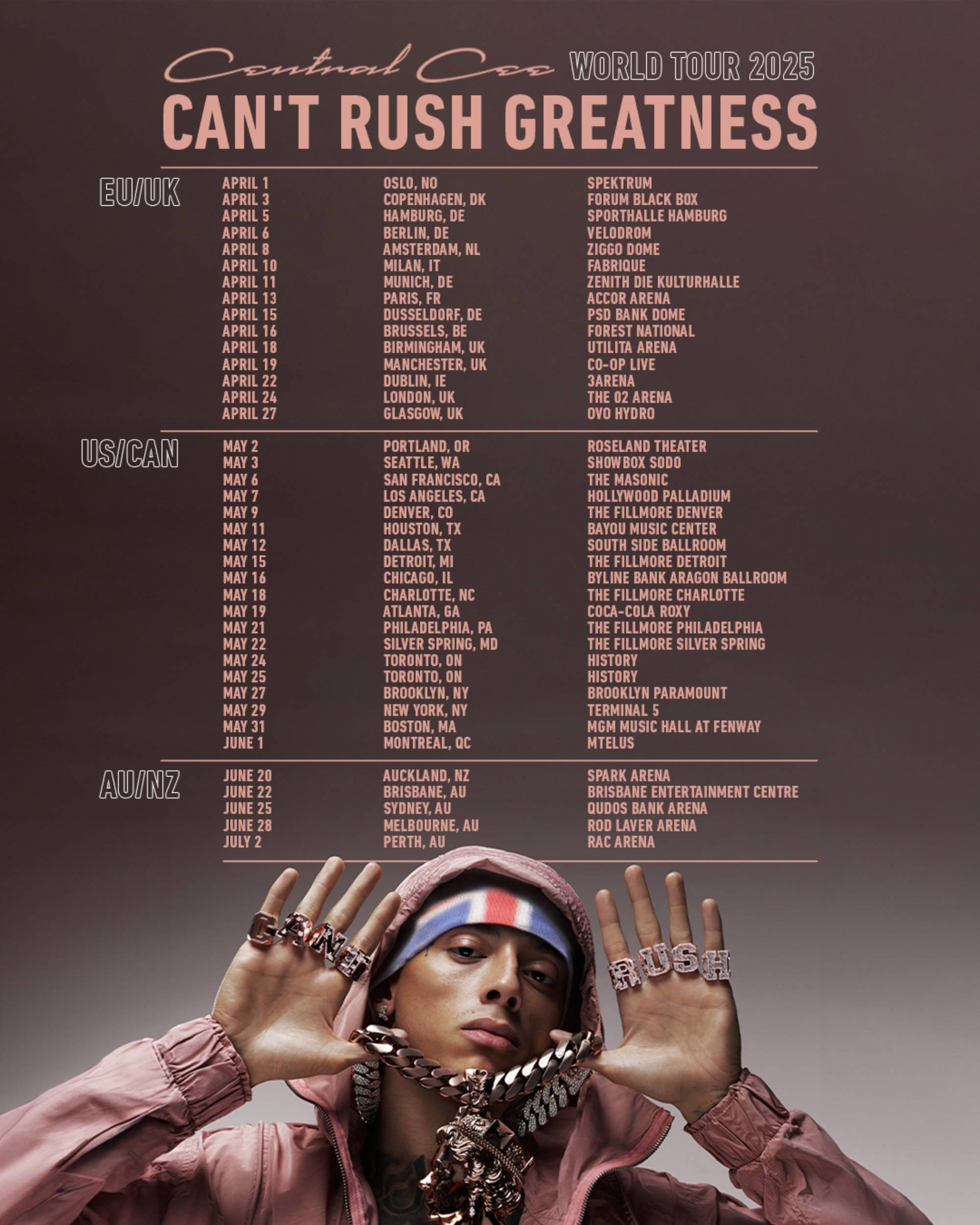 Central Cee 'Can't Rush Greatness' 2025 World Tour Affiche. Crédit: appuyez sur
