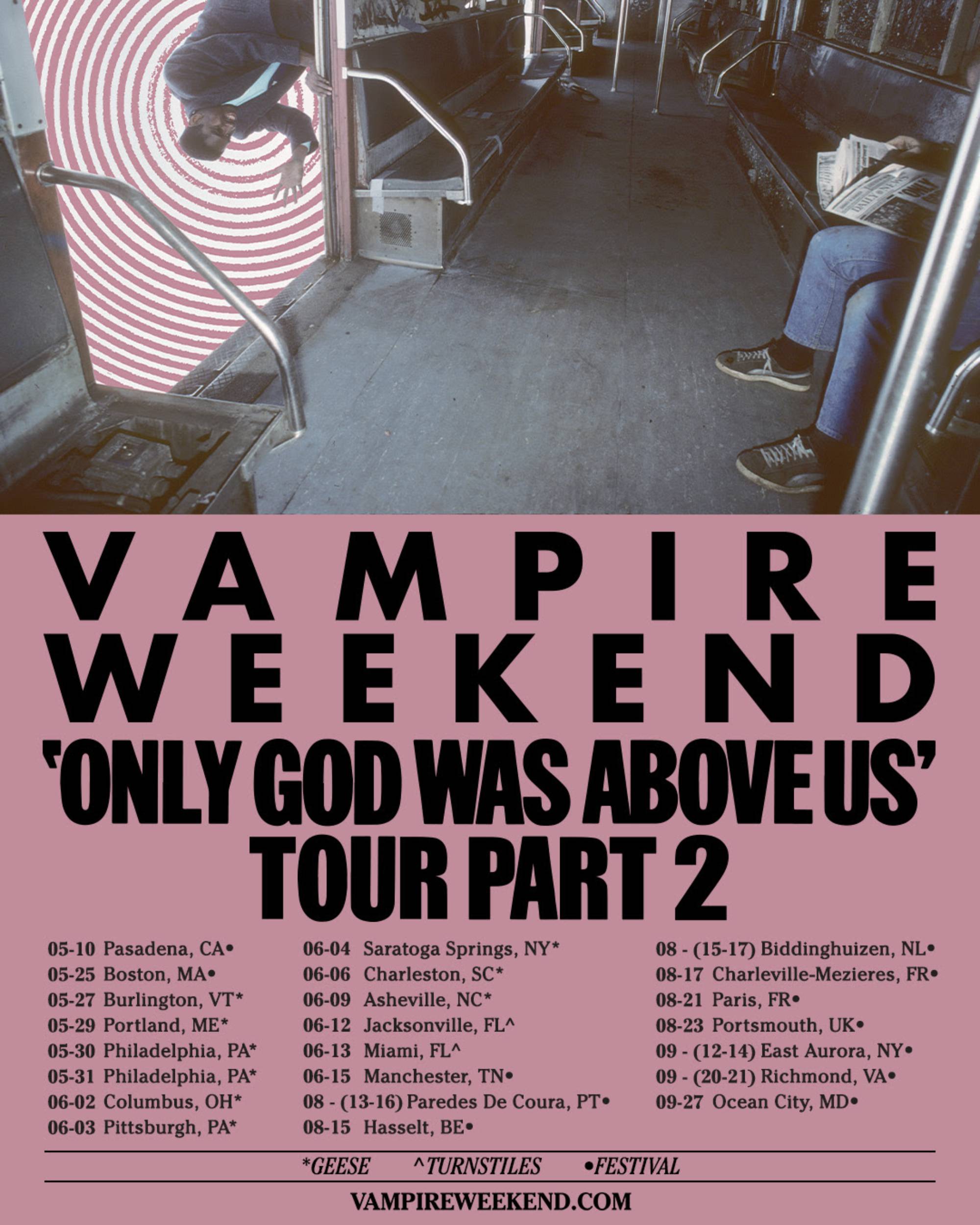 Vampire Weekend 2025 Affiche de la tournée nord-américaine. Crédit: appuyez sur