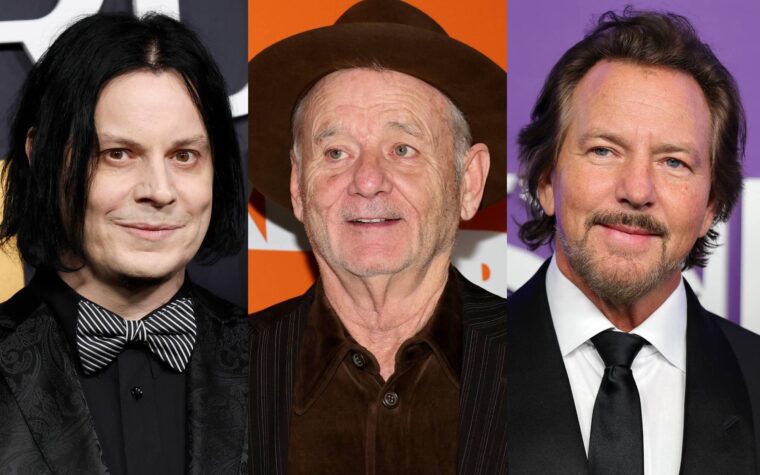 Jack White assiste à un jeu Cubs vs Dodgers avec Bill Murray, portant un maillot doté d'Eddie Vedder