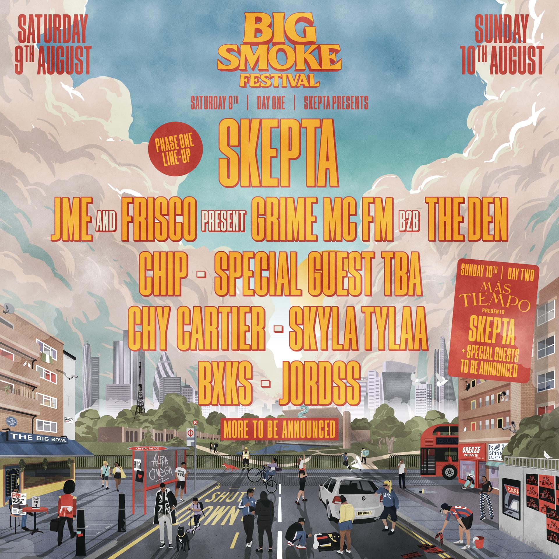 L'affiche officielle de programmation pour le Big Smoke Festival de Skepta 2025