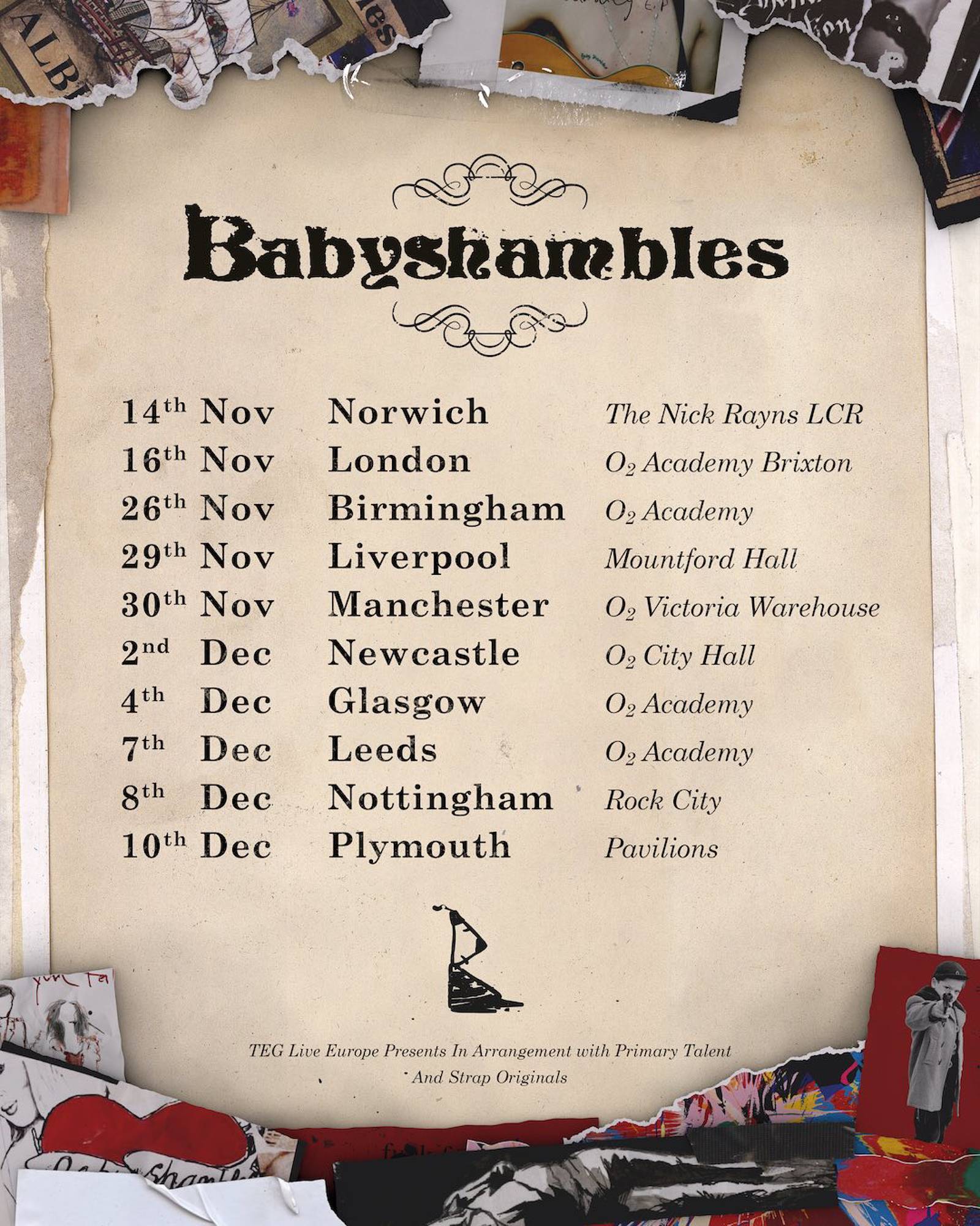 L'affiche de la tournée de retrouvailles de BabyShambles en 2025. Crédit: appuyez sur
