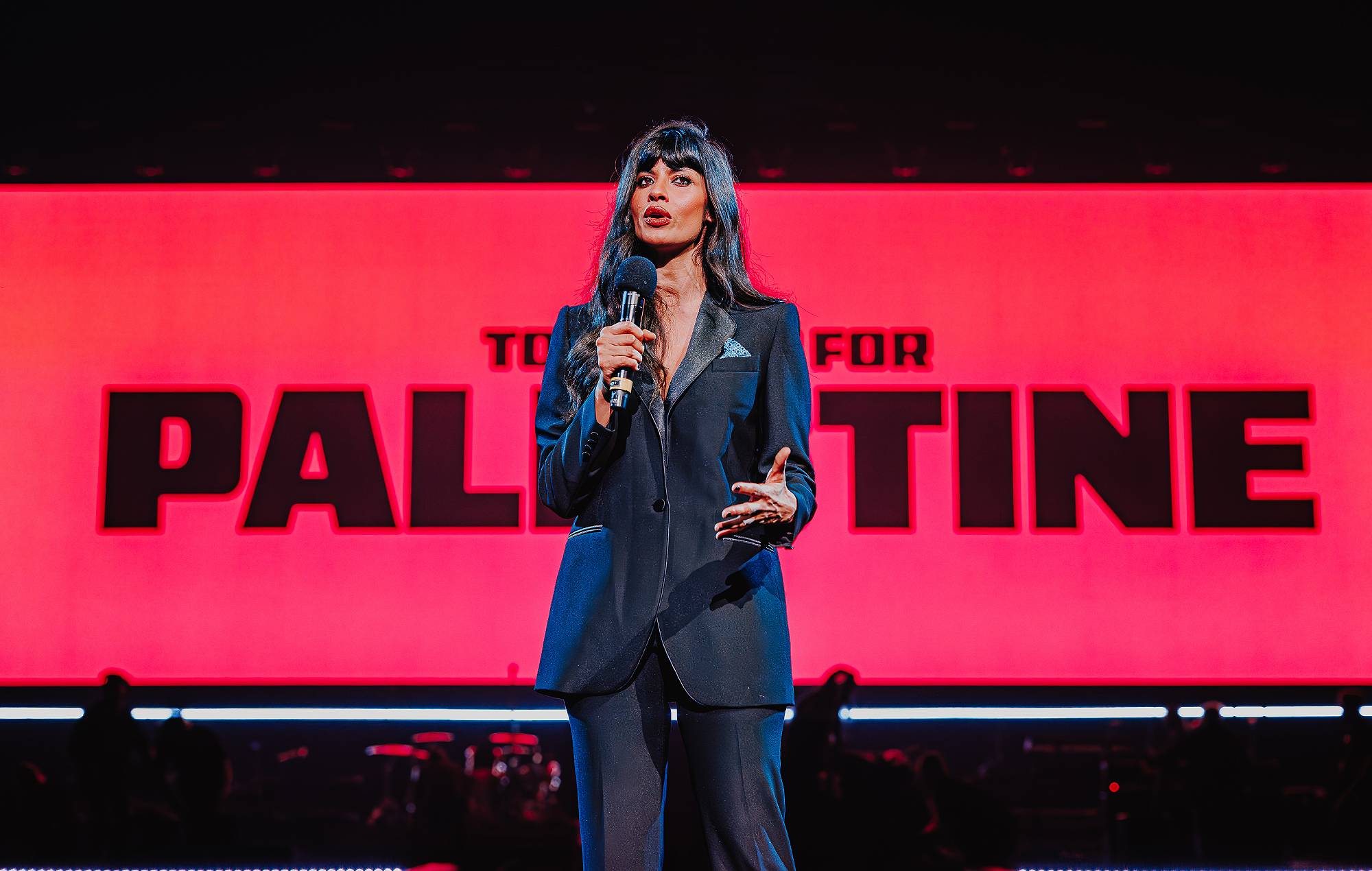 Jameela Jamil en ensemble pour la Palestine. Crédit: Luke Dyson