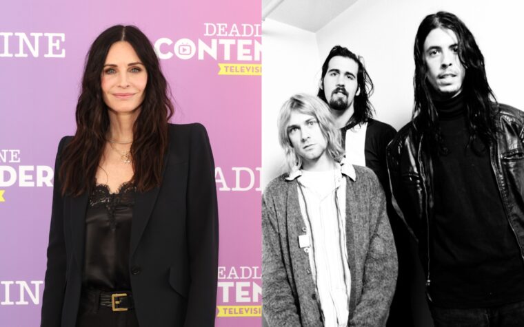 Regardez la star de `` Friends '' Courteney Cox Rip à travers `` Smellas Like Teen Spirit '' de Nirvana à la batterie