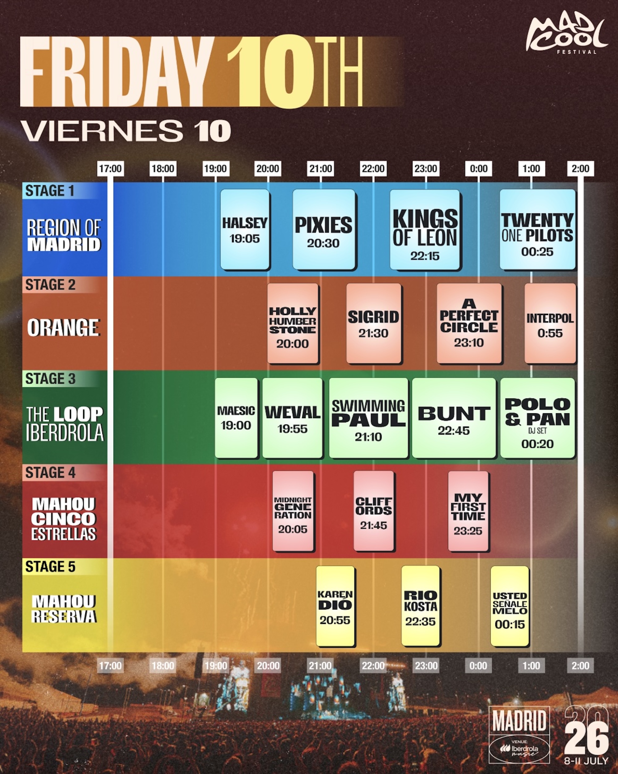 Affiche du vendredi Mad Cool 2026. CRÉDIT : Presse