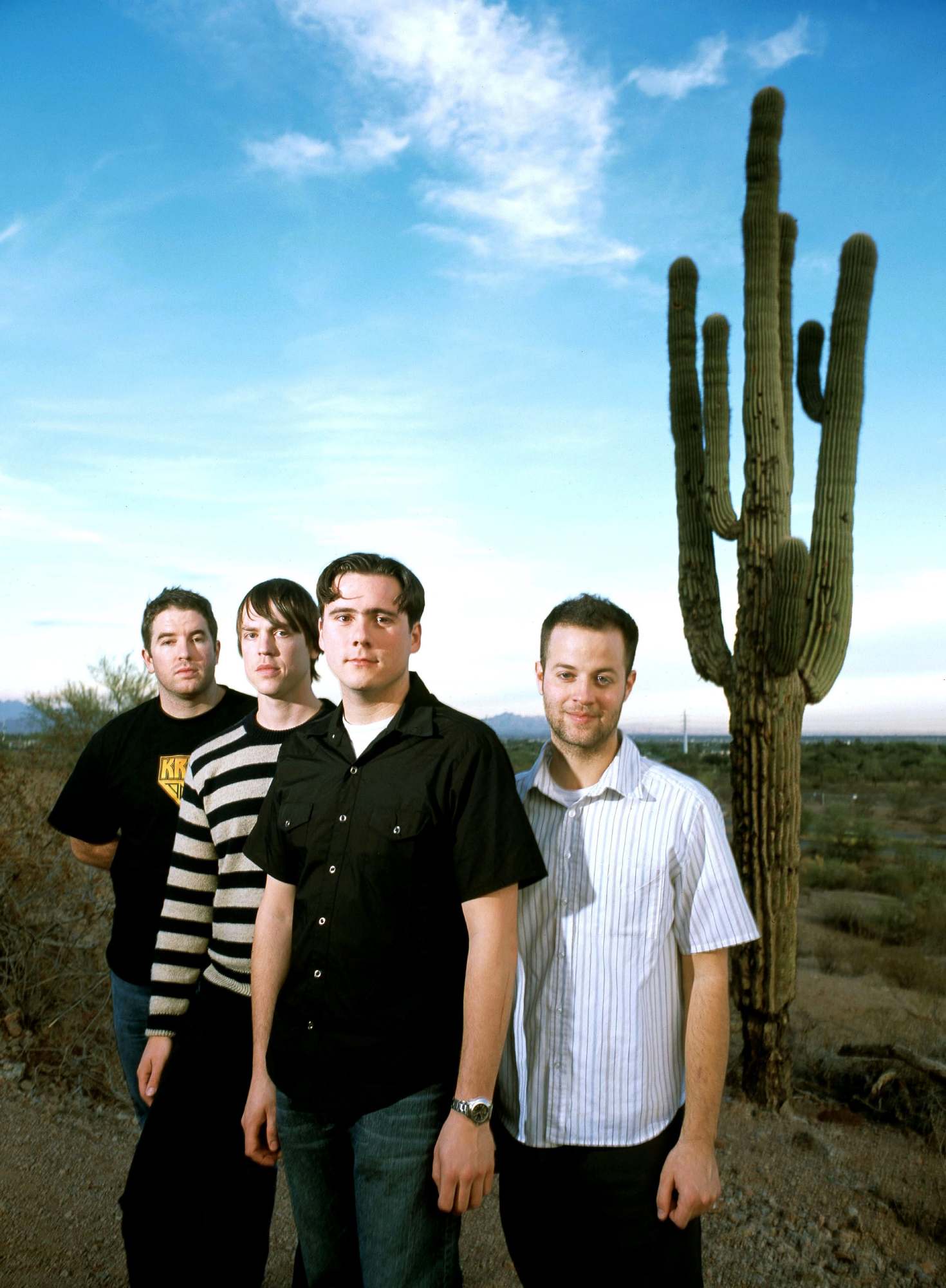 Jim Adkins, Rick Burch, Zac Lind, Tom Linton de Jimmy Eat World, 2001. (Photo de Martyn Goodacre/Getty Images)