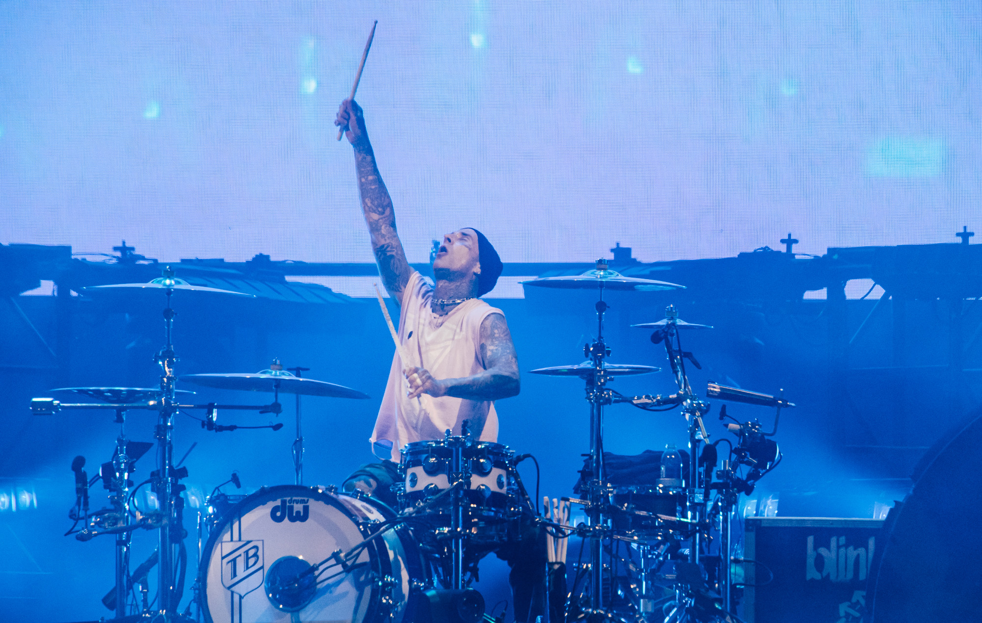 Travis Barker de Blink-182 en direct à Reading 2024, photo d'Andy Ford
