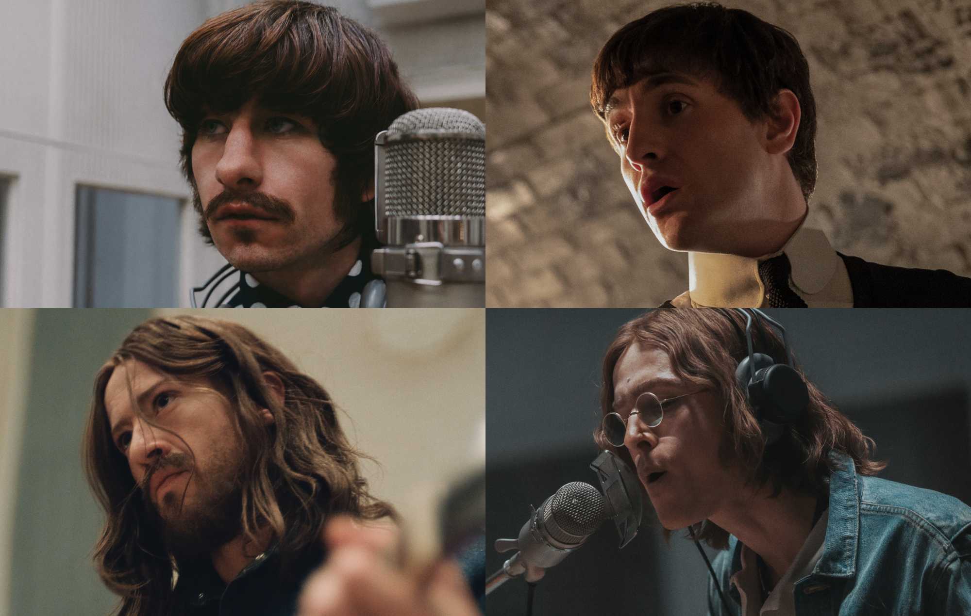 Les premières images de Barry Keoghan dans le rôle de Ringo Starr, Paul Mescal dans le rôle de Paul McCartney, Joseph Quinn et George Harrison et Harris Dickinson dans le rôle de John Lennon dans les prochains biopics des Beatles de Sam Mendes. Crédit : Sony Pictures