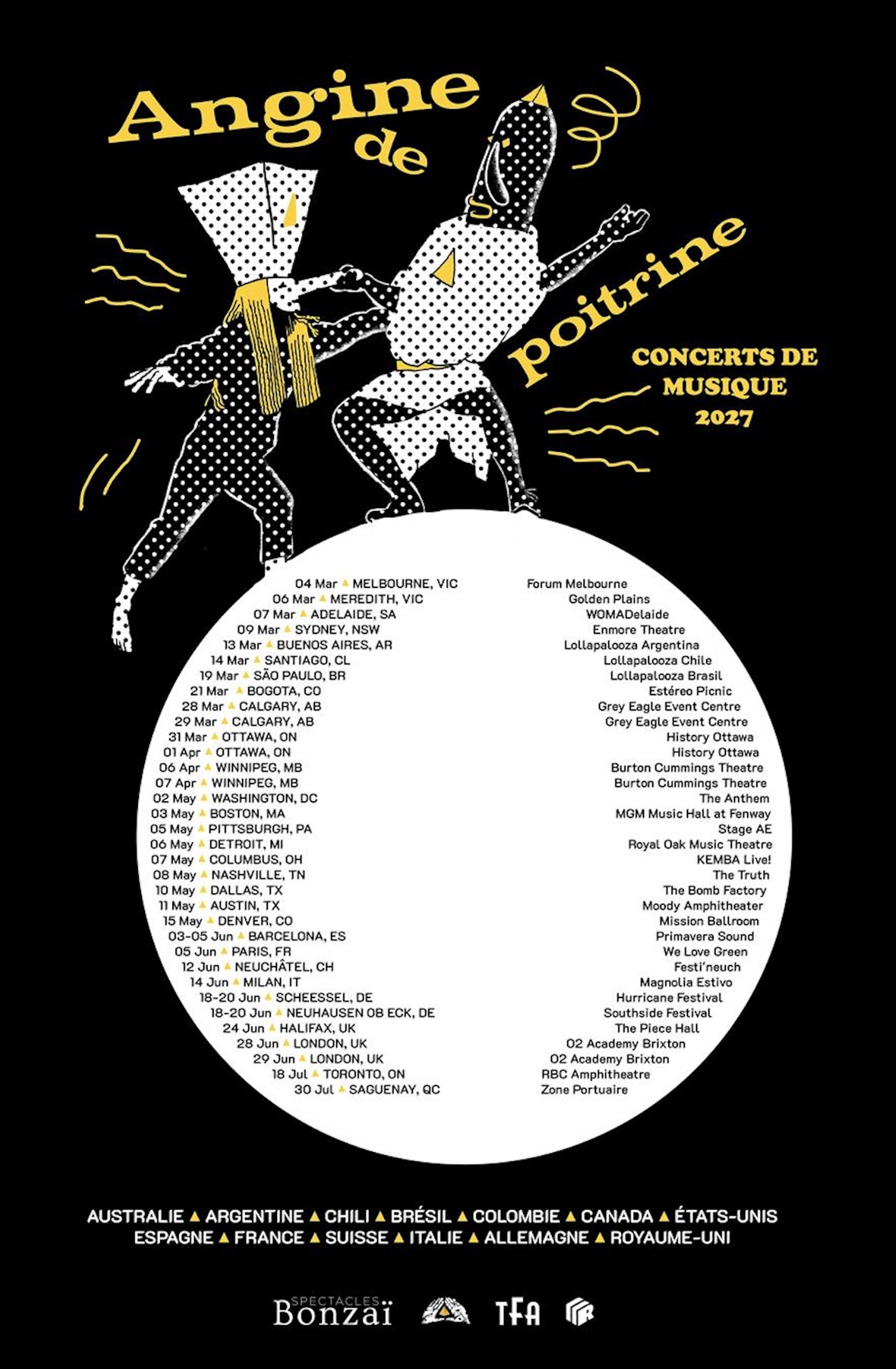 Affiche de la tournée Angine de Poitrine 2027