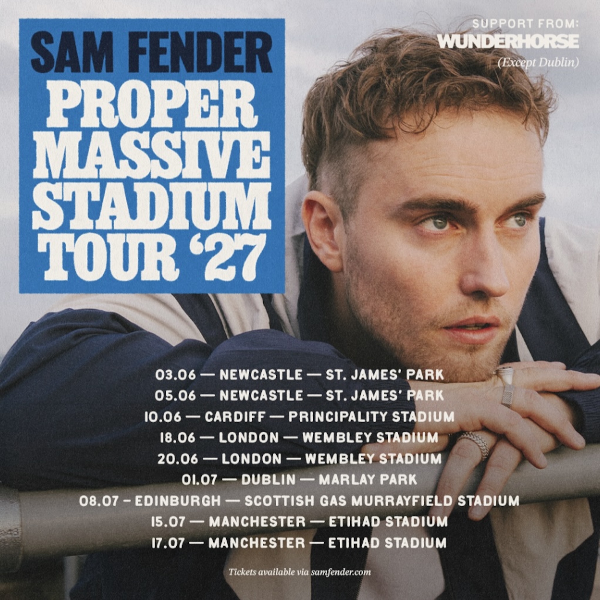 Affiche de la tournée de Sam Fender. CRÉDIT : Presse